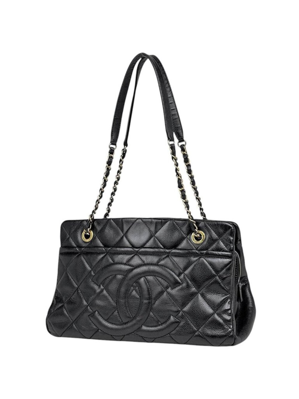 Chanel Tote CC Logo Shoulder Bag Caviar Leather Black